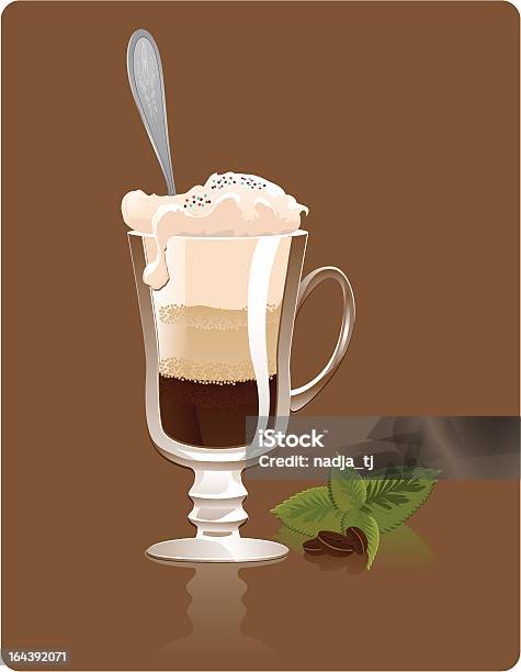 Latte With Cream And Mint Stock Illustration - Download Image Now - Beige, Brown, Cafe Macchiato