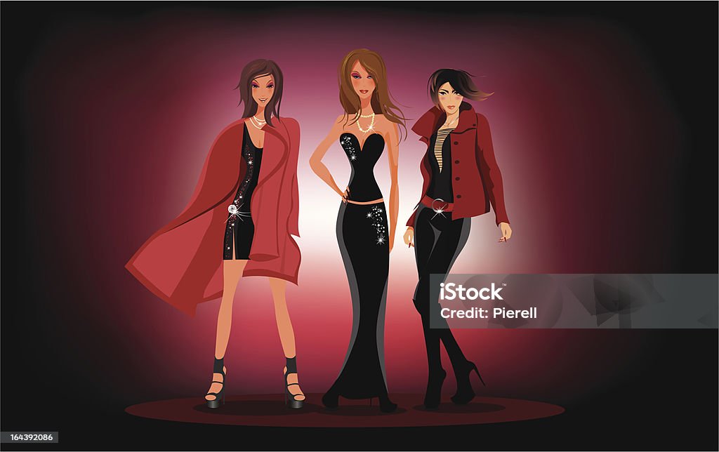 Glamour Trinity Three stylish girls on a pink background Adult stock vector