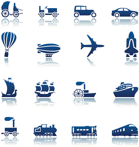 transport fortschritte icon-set - dampfschiff stock-grafiken, -clipart, -cartoons und -symbole