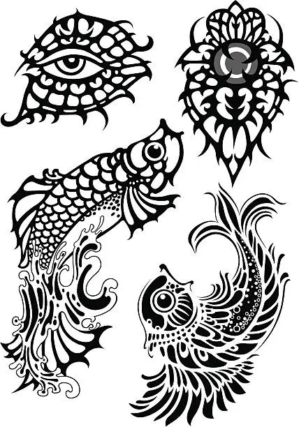 Vector illustration of Tribal tattoo with soft swirls 2