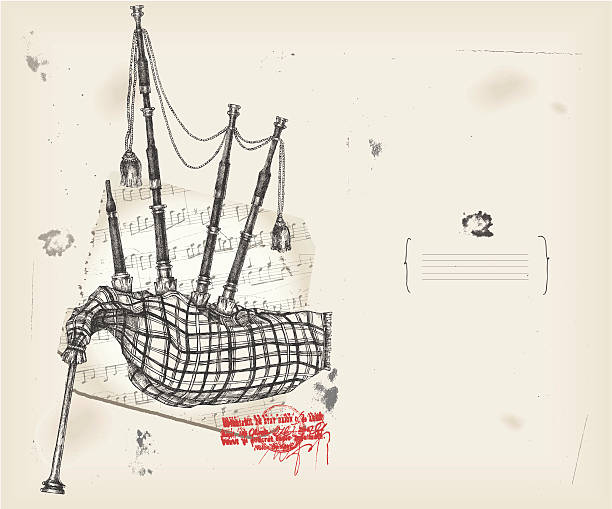 ilustraciones, imágenes clip art, dibujos animados e iconos de stock de gaita drawing- música instrumento con puntaje - gaitero