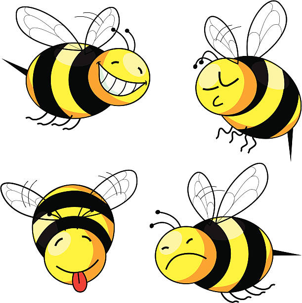 four emotion bee comic character vector art illustration