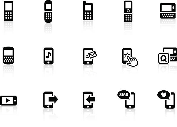 Mobile Phone icons "Monochromatic mobile phone related vector icons for your design or application. Raw style. Files included: vector EPS, JPG, PNG." cordless phone stock illustrations