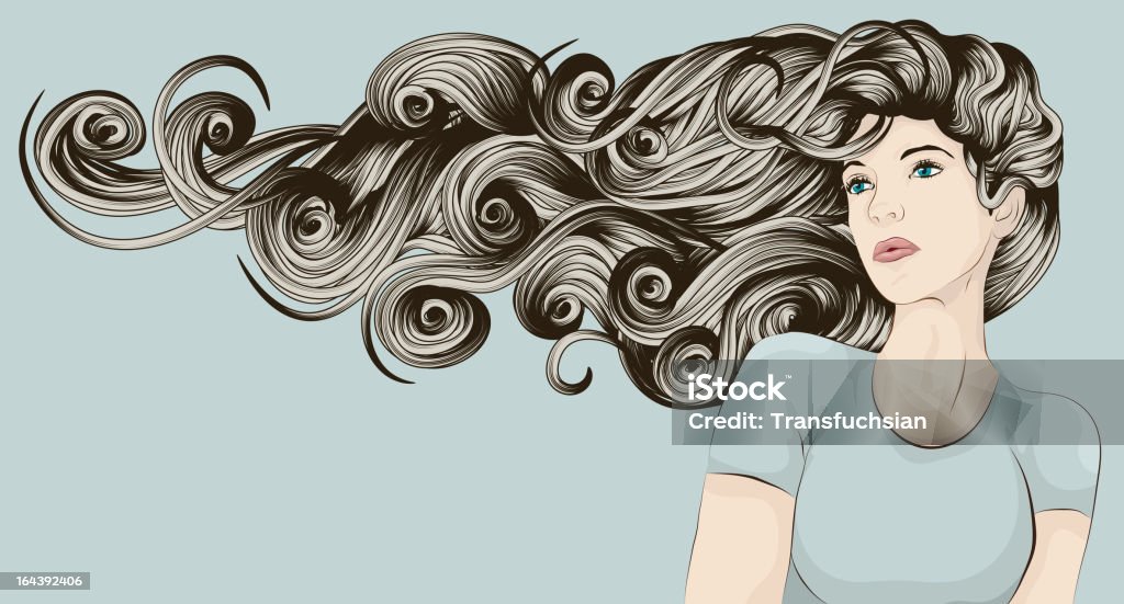 Rosto de mulher com cabelo muito detalhado - Royalty-free Mulheres arte vetorial