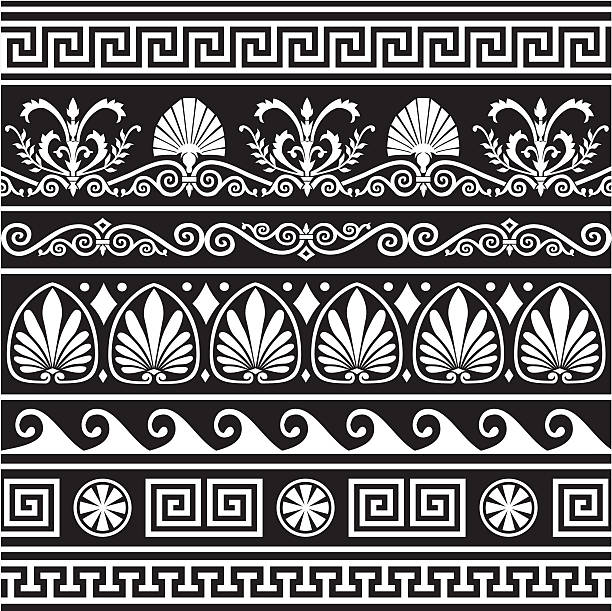 Conjunto de fronteras de antiguos griegos en negro - ilustración de arte vectorial