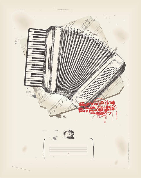 Accordion Vintage accordion - drawing accordion instrument stock illustrations