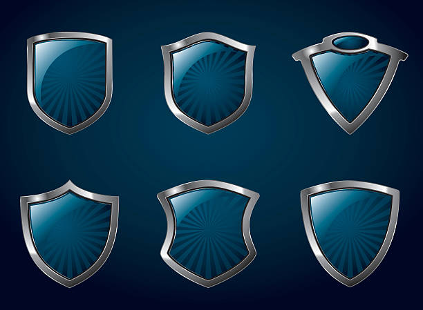 ilustrações de stock, clip art, desenhos animados e ícones de shields - chrome insignia sign gear