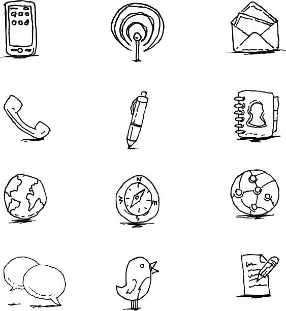 Hand-Drawn Icônes de Communication - Illustration vectorielle