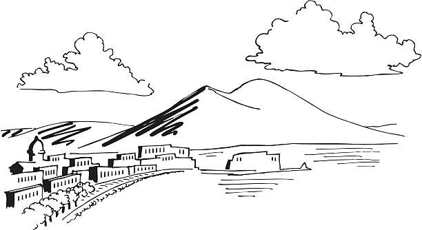 ナポリ湾を、ベスビオスと卵城 ベクターアートイラスト