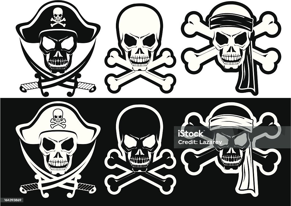 Jolly Roger "Jolly Roger, Pirate attributes, Skull and Crossbones silhouette" Black And White stock vector