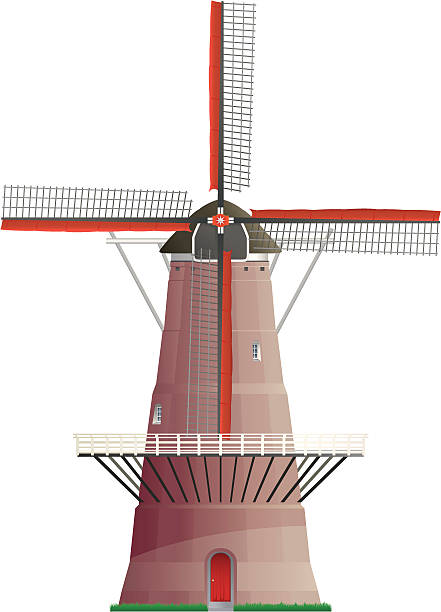 illustrazioni stock, clip art, cartoni animati e icone di tendenza di mulino a vento olandese isolato - polder