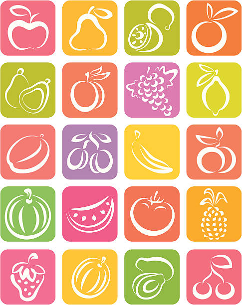 illustrazioni stock, clip art, cartoni animati e icone di tendenza di set di frutta - fig apple portion fruit