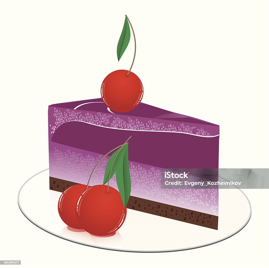 Шоколадный торт с небольшой фруктов, ягод вишни - Векторная графика Белый роялти-фри