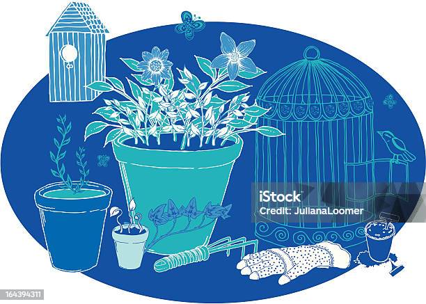 Prodotti Da Giardino - Immagini vettoriali stock e altre immagini di Ambientazione esterna - Ambientazione esterna, Appollaiarsi, Blu