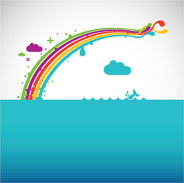 Rainbow over the ocean vector art illustration