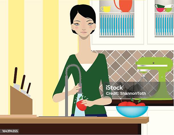 Woman In Kitchen With Fruit Stock Illustration - Download Image Now - Adult, Adults Only, Apple - Fruit