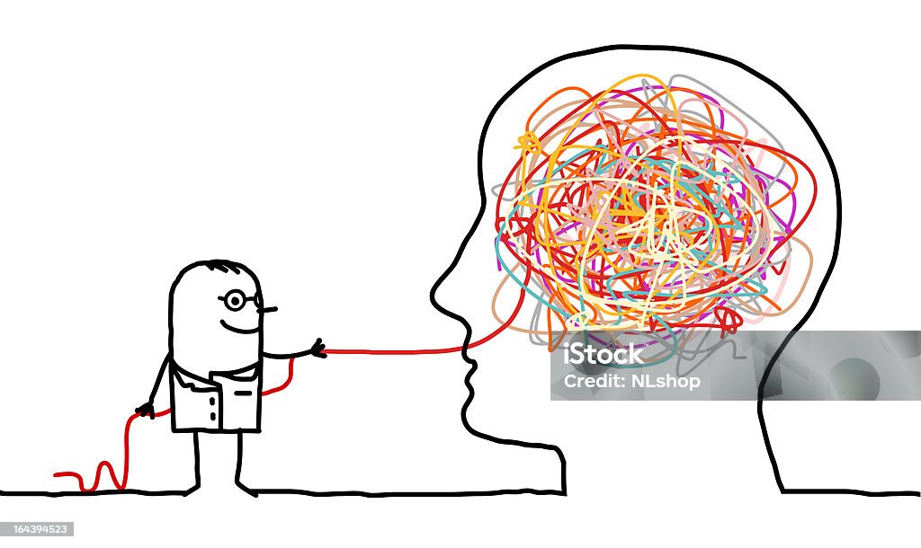doctor untangle brain knot vector hand drawn characters line - doctor untangle brain knot Pulling stock vector