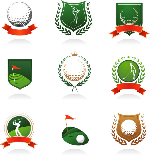 ilustrações, clipart, desenhos animados e ícones de golfe emblems e emblemas - golf swing golf teeing off men
