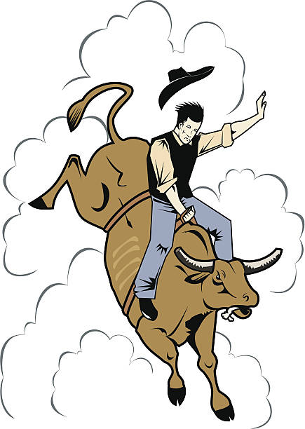 jazda na byku - rodeo bull bull riding cowboy stock illustrations