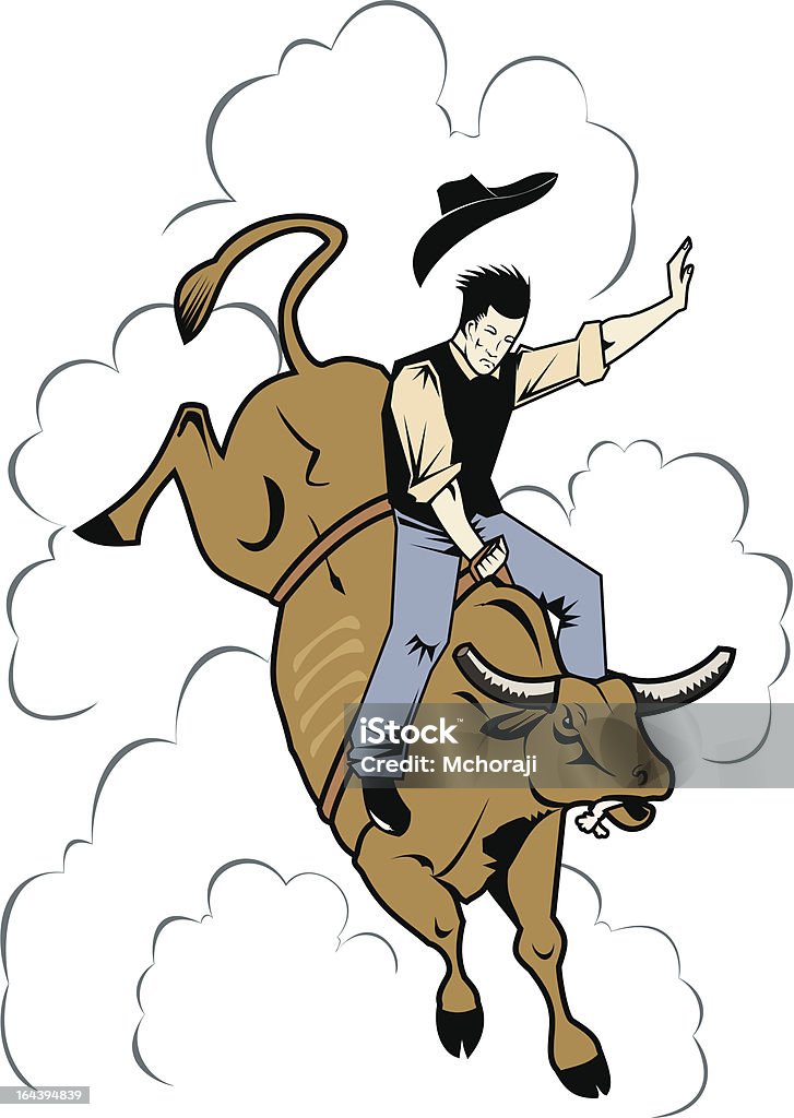 Bull Riding Cowboy shows what he's made of as he strives to hang on for the full eight seconds. Bull Riding stock vector