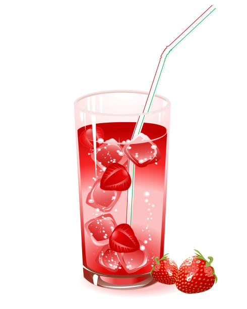 glass with drink, strawberry and ice "glass with drink, strawberry and ice isolated on a white background" chandler strawberry stock illustrations