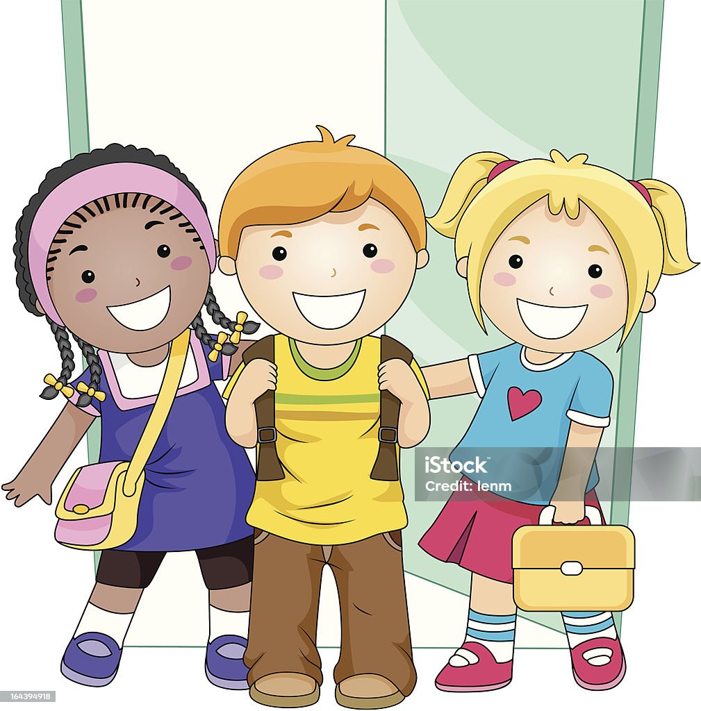 Students Students in front of Classroom - Vector Girls stock vector