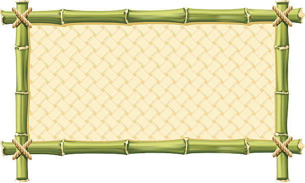 Frame made out of bamboo with yellow interior Bamboo frame with Woven isolated on white bamboo texture stock illustrations