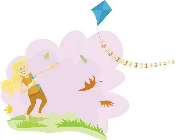 Vector illustration of Girl Flying a Kite