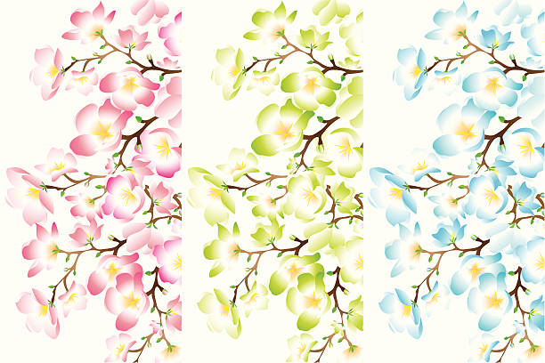 Fleurs de printemps en trois couleurs - Illustration vectorielle
