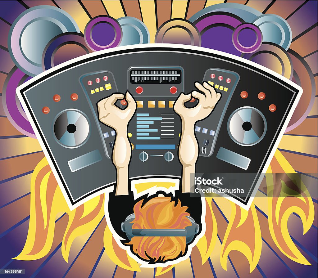 DJ "DJ behind the console, the top view" DJ stock vector