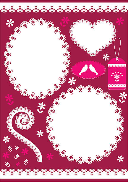 set für scrapbook mit zierdeckchen. - floral pattern decor art backgrounds stock-grafiken, -clipart, -cartoons und -symbole