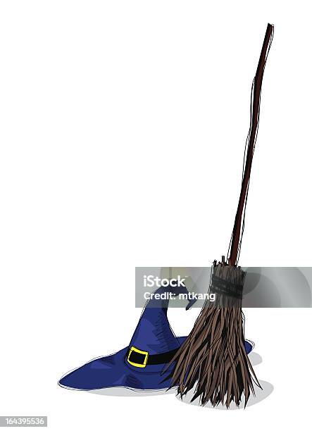 Strega Cappello E Broomstick - Immagini vettoriali stock e altre immagini di Cappello - Cappello, Cappello da strega, Clip art