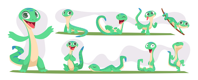 Cartoon iguana. Cute colored lizard exact vector pictures set of iguana lizard, reptile animal character illustration