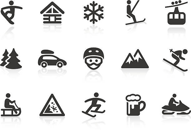 sport zimowy ikony - ski resort winter ski slope ski lift stock illustrations