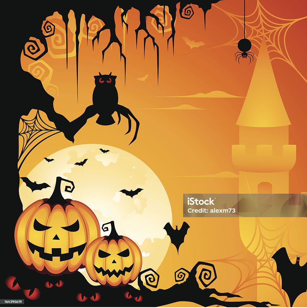 Halloween Background A spooky illustration with scary elements for Halloween celebration design. Only simple gradient is used. File includes AI+PDF elements. Backgrounds stock vector