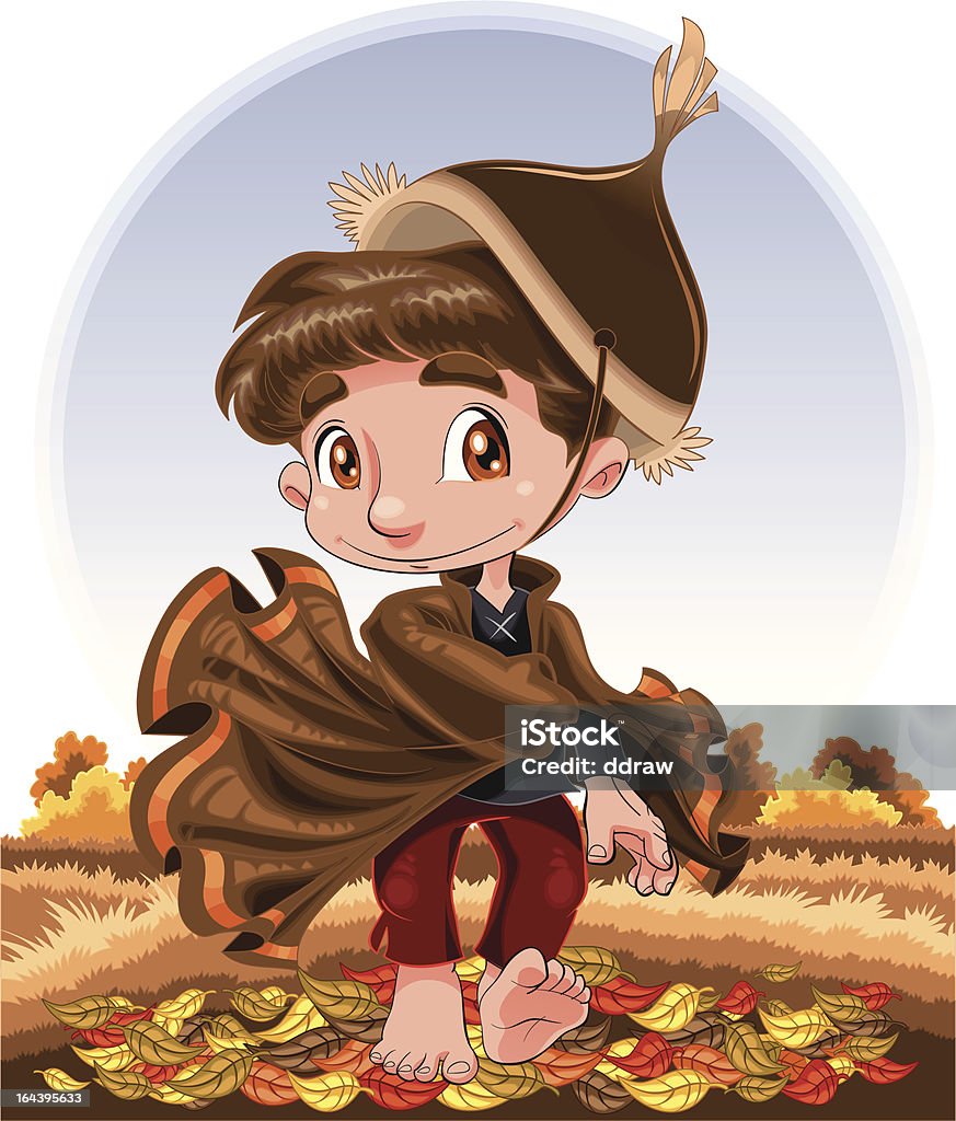 Jesień chłopiec - Grafika wektorowa royalty-free (Antropomorficzna buźka)