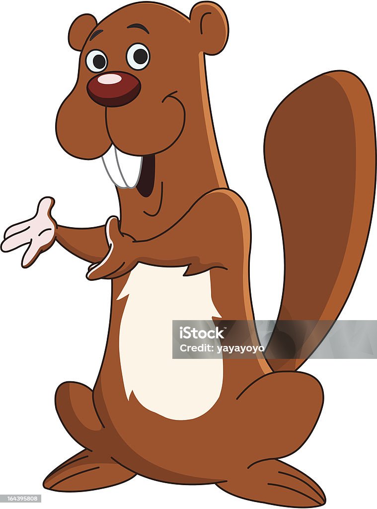 Beaver Cartoon beaver presenting with his hands Animal stock vector
