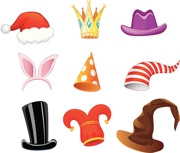 funny caps "nine different funny caps for party, holidays and masquerade" animal ear stock illustrations
