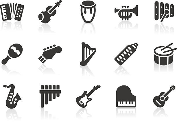 Musical Instrument icons "Monochromatic musical instrument related vector icons for your design or application. Raw style. Files included: vector EPS, JPG, PNG." guitar symbols stock illustrations