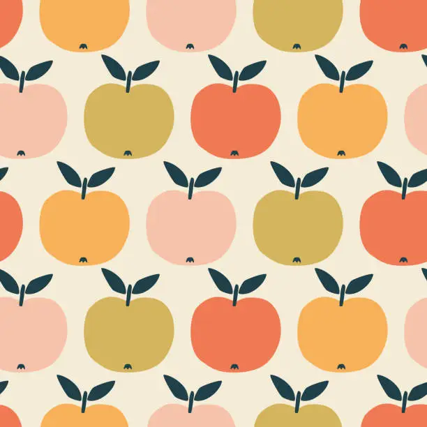 Vector illustration of Colorful apples hand drawn vector illustration. Summer fruit seamless pattern for kids fabric or wallpaper.