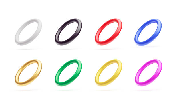 istock Set of rings of different colors, 3d jewelry accessories 1643965610
