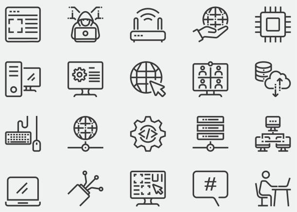 Internet computer, computer, network, website, server, web design, hardware, software, programming, Containing online, Big data, Social Media, User interface, Hacker, Webinar, Keyboard. Line Icons Internet computer, computer, network, website, server, web design, hardware, software, programming, Containing online, Big data, Social Media, User interface, Hacker, Webinar, Keyboard. Line Icons access point router stock illustrations