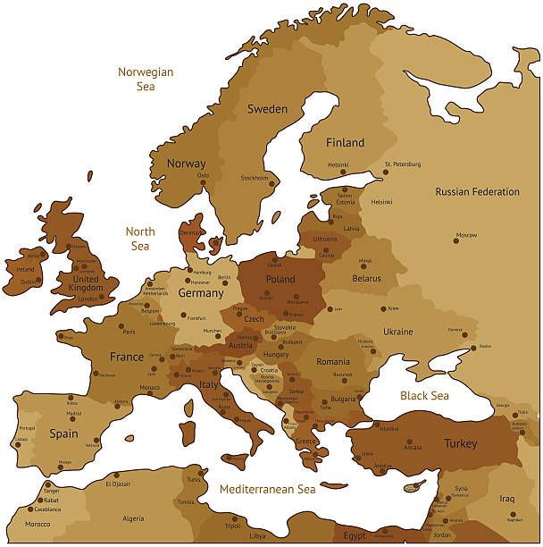 brown map of europe - spain germany stock illustrations