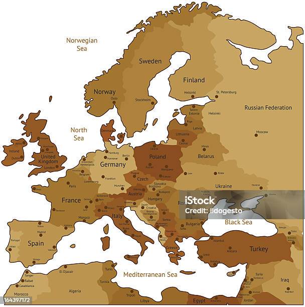 Brown Map Of Europe Stok Vektör Sanatı & Harita‘nin Daha Fazla Görseli - Harita, Avrupa, Vektör
