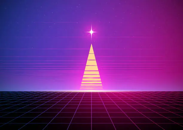 Vector illustration of Retro vapor-wave retro Christmas illustration