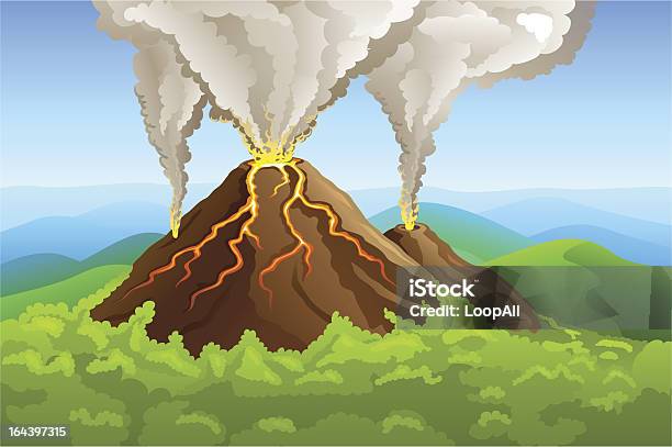 Volcan Fuming Les Green Forest Vecteurs libres de droits et plus d'images vectorielles de Accident et désastre - Accident et désastre, Activité, Au-dessus de