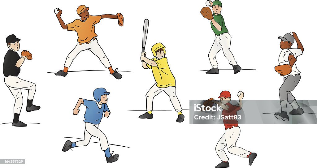 Jóvenes jugadores de la liga de béisbol (Ilustración vectorial - arte vectorial de Béisbol libre de derechos