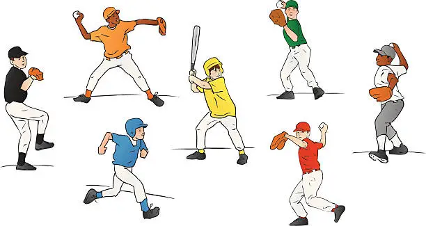 Vector illustration of Youth League Baseball Players (Vector Illustration)