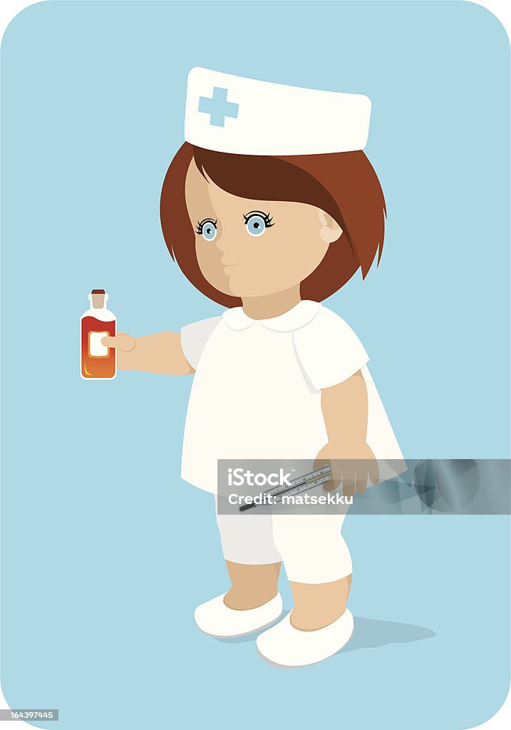 Nurse. Doll standing with a medicine. 12-17 Months stock vector