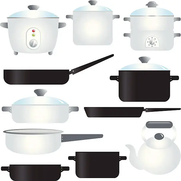 Vector illustration of Vector of coated Pot and Pan : Cooking Utensils